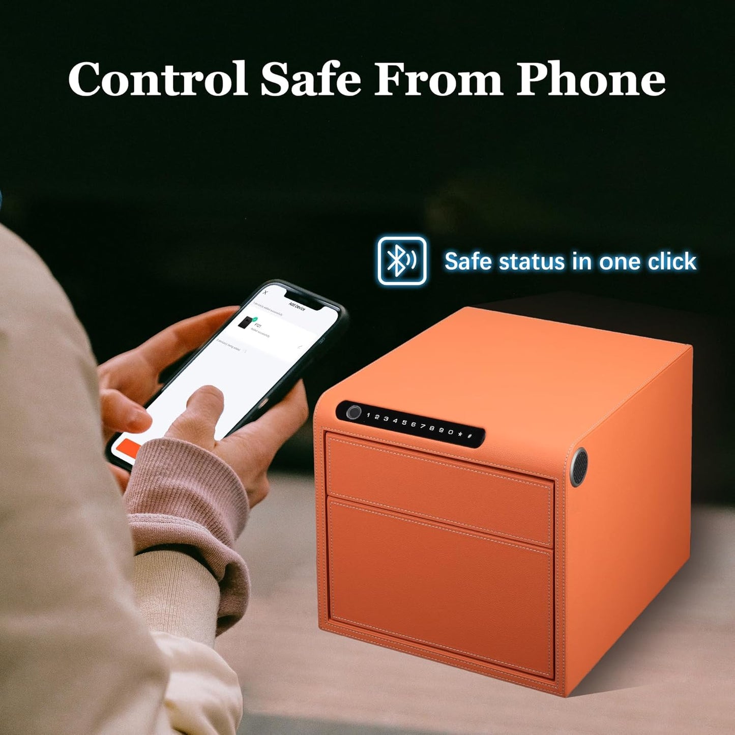 Jewelry Safe with Drawers，Biometric Fingerprint safe, Slide-Away Handgun Safe for Pistols, Leather Wrapped Jewelry Storage Safe, Digital Keypad & Quick-Access Drawer(Orange- 2 Drawer)