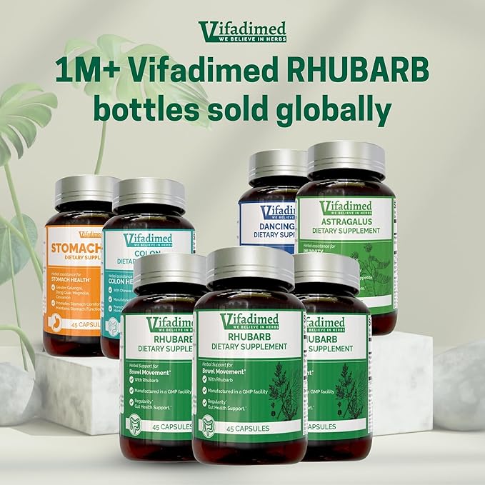 Rhubarb-Herbal Colon Cleanse, Constipation Relief for Women, Men or Postpartum, Natural Stool softeners, Gentle laxatives, Daily Bowel Movement, Herbal Colon Cleanse Pill, 90 Capsules