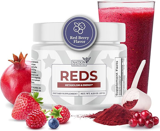 Reds - Super Reds Powder with 39 Superfoods, Antioxidant-Rich Red Powder Superfood, Probiotics & Digestive Enzymes for Energy, Metabolism & Gut Health - Red Berry Flavor