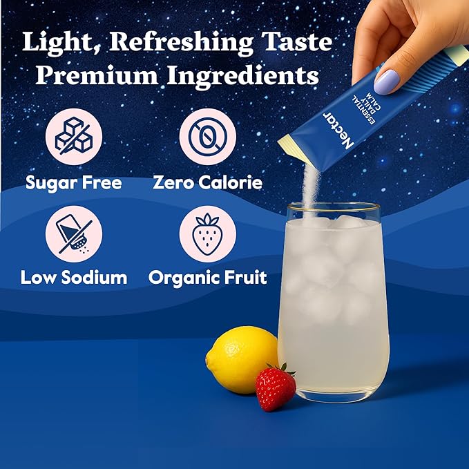 Nectar Calm Magnesium Glycinate Drink Mix - Sugar Free & Zero Calorie - with Organic Ashwagandha, Vitamin D, L-Theanine, Electrolytes - Deep Sleep, Relax, Focus & Calm - Non-GMO (Variety 30 Sticks)