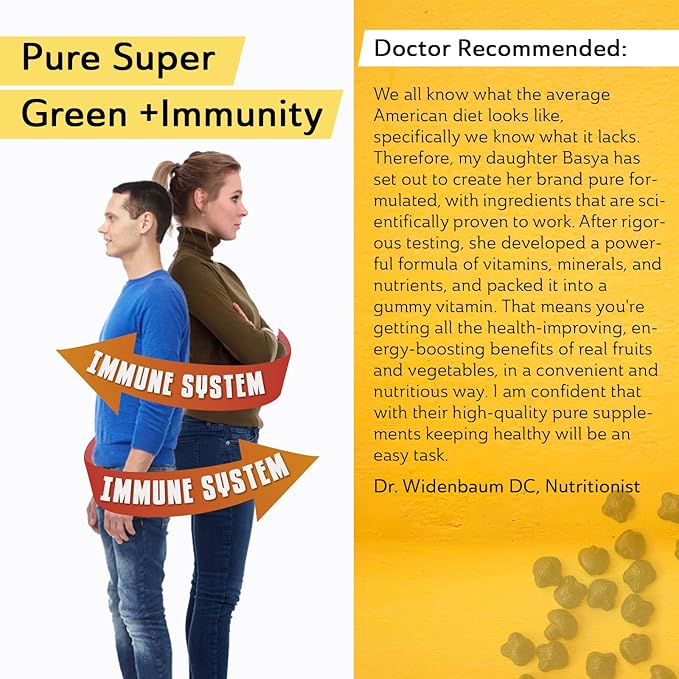 Super Greens Multivitamin Gummies for Kids - Adult Immune Support Gummies - 30 Superfoods Vegan Supplements - Natural Raspberry Flavor (60 Count)
