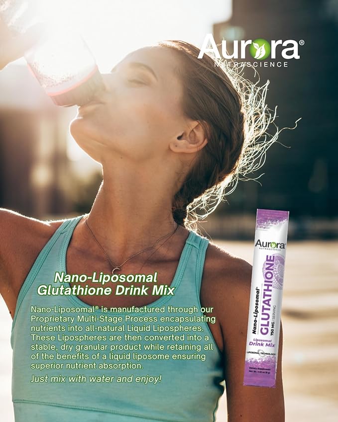 Aurora Nutrascience Nano-Liposomal Glutathione, Grape Powdered Drink Mix Immune & Antioxidant Gut Health Support Supplement, 750 mg per Serving, Non-GMO, Sugar-Free, 30 Single Serve Packets