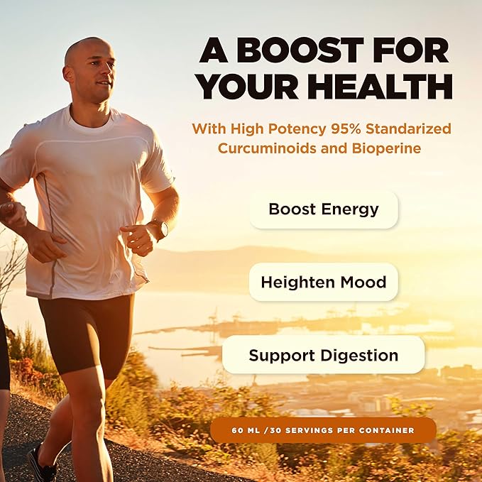 Liquid Turmeric Curcumin Extract with Black Pepper - Turmeric Drops with Bioperine - Easy-to-Take Supplements Made in USA (60ml)