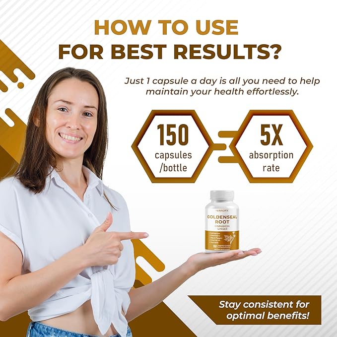Goldenseal Root 8-in-1 Formula - with Cinnamon Ginger Echinacea Elderberry Black Pepper Vitamin D3 - Non-GMO, Gluten-Free, Soy-Free