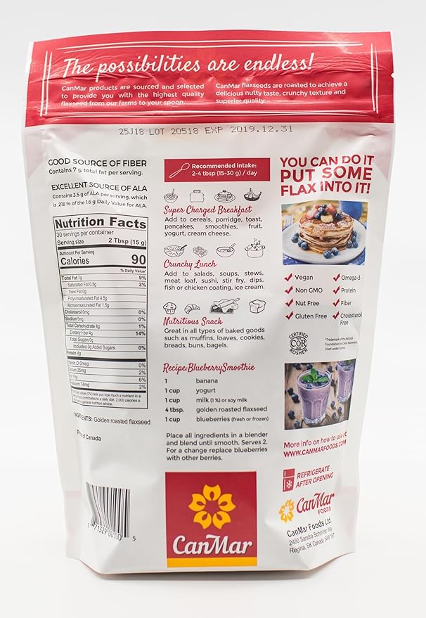 CanMar Golden Roasted Whole Flax Seeds 16 oz (1 lb), Non-GMO, Gluten Free & Vegan, Flaxseed with Omega-3, Fiber, Rich in ALA Fatty Acids and Lignans