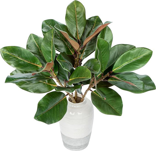 Briful Faux Magnolia Branches 22 Inches Artificial Leaves Stems Faux Greenery for Home Bathroom Table Vase Farmhouse Decor (Dark Green - Pack of 3)