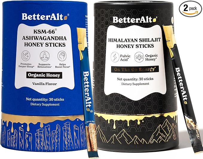 Ashwagandha & Classic Shilajit Honey Sticks| Pure Himalayan Shilajit Organic Multiflora Honey & Saffron|60 Sticks|Energy & Immune Support Supplement