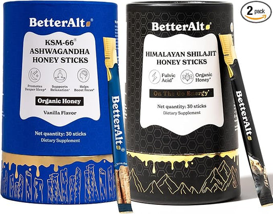 Ashwagandha & Classic Shilajit Honey Sticks| Pure Himalayan Shilajit Organic Multiflora Honey & Saffron|60 Sticks|Energy & Immune Support Supplement