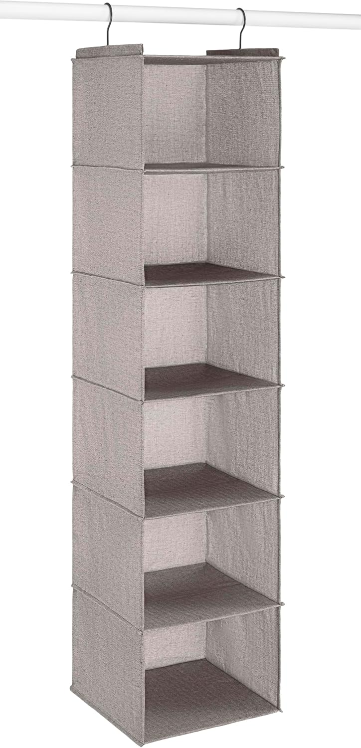 Whitmor Hanging Accessory Shelves - 6 Section Closet Organizer - Light Grey
