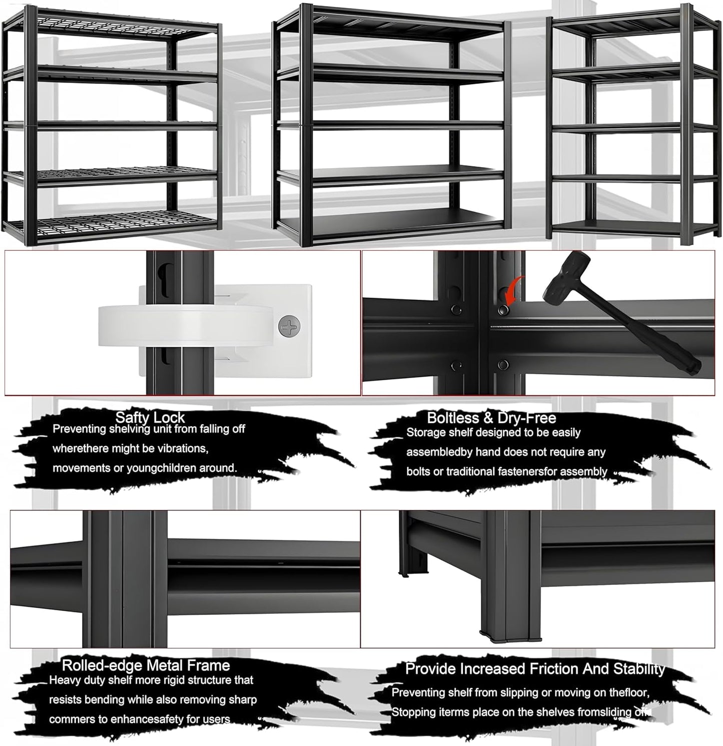 Standing Shelf Units Heavy Duty Storage Rack 3250LBS Industrial Wire Mesh Shelving Double Layer Support Floor Mount Black for Warehouse Basement Garage 72" H x 60" W x 23.5" D 5-Tier