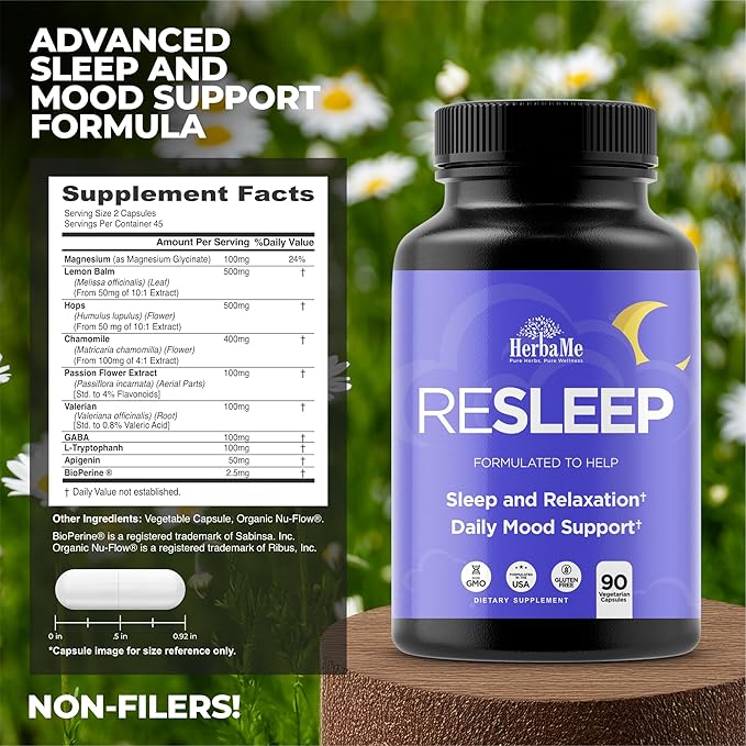Sleep Aid Support Supplement - Melatonin Free Formula with Magnesium, Valerian, Chamomile, Apigenin, Helps Restful Sleep and Relaxation, No Grogginess Sleeping Pills