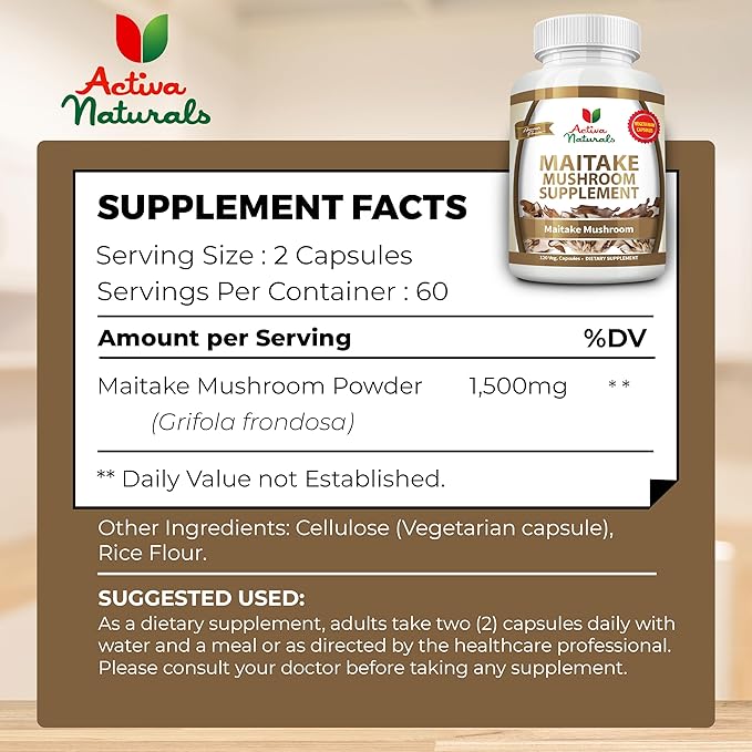 Maitake Mushroom Supplement 1500mg – 120 Vegetarian Capsules – Pure Grifola Frondosa Extract – No Fillers, Chemicals, Additives, or Artificial Colors – Supports Daily Wellness, Energy & Balance