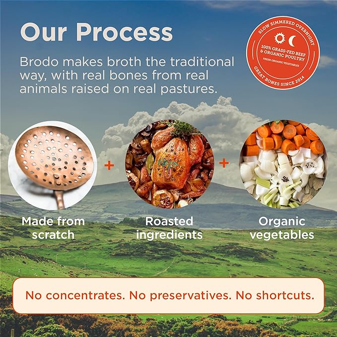 Brodo Organic Chicken Broth | Nutrient Dense, Chef Crafted Bone Broth in Single Serving Pouches | Not Made From Concentrate, No Preservatives (6x 8.3 oz Pouches)