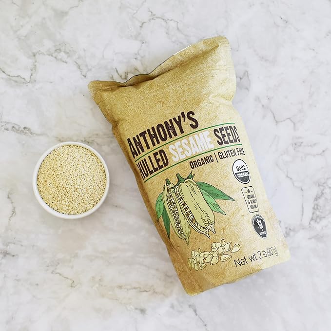 Anthony's Organic Hulled Sesame Seeds, 2 lb, White, Raw, Gluten Free, Non GMO, Keto Friendly
