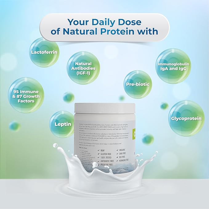 Bovine Colostrum Powder Rich in Protein & Lactoferrin- The True Certified Supplement for Immune Support, Gut Health, Muscle Growth - 150g