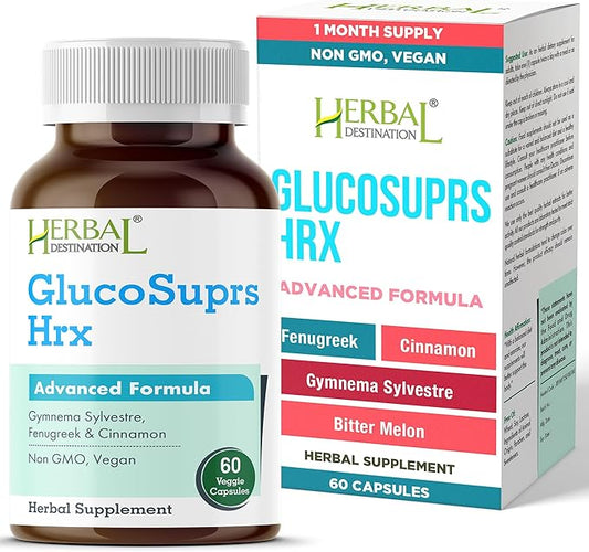 GlucoSuprs Hrx - Gymnema, Bitter Melon, Salacia, Fenugreek, Cinnamon and Jambolan - 60 Capsules
