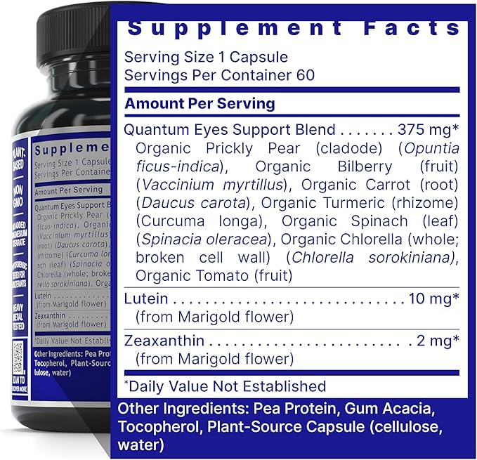 Quantum Nutrition Labs Eye Support - Eye Health Vitamins, Lutein and Zeaxanthin Eye Supplements for Adults and Seniors, Supports Macular Health, Contains Bilberry and Carrot - 60 Vegetarian Capsules