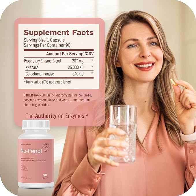 No-Fenol - Digestive Enzyme Supplement for Polyphenolic Digestion and Fruits & Vegetable Fibers - Digestive Enzymes for Women and Men (90 Capsules)