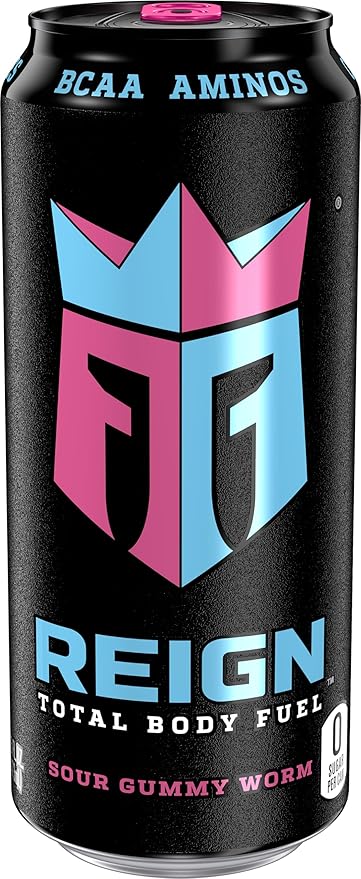 Reign Total Body Fuel, Sour Gummy Worm, Fitness & Performance Drink, 16 Fl Oz (Pack of 12)