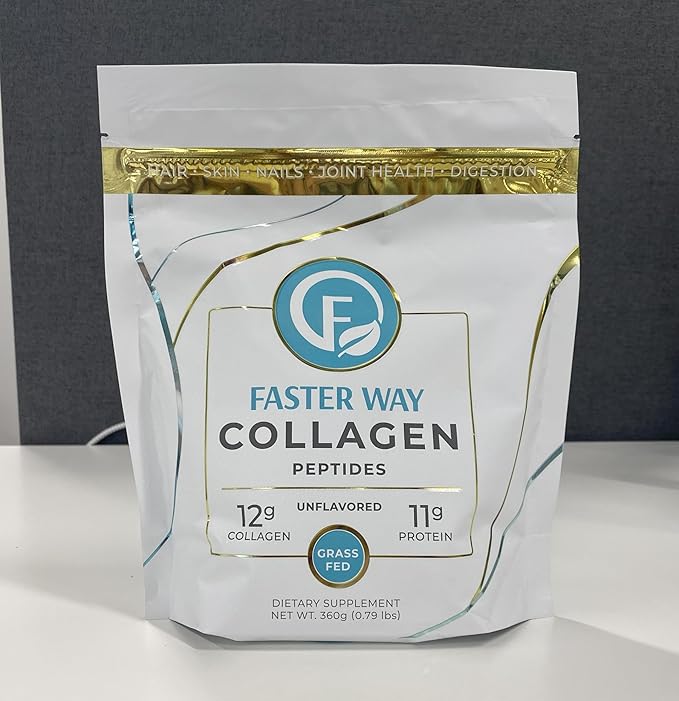 Faster Way - Collagen Peptides - 12g Hydrolyzed Collagen + 11g Protein Per Serving - Hair, Skin & Nails - Amino Acids - Grass-Fed - Sugar, Gluten & Dairy Free - Non-GMO -Unflavored Powder -30 Servings