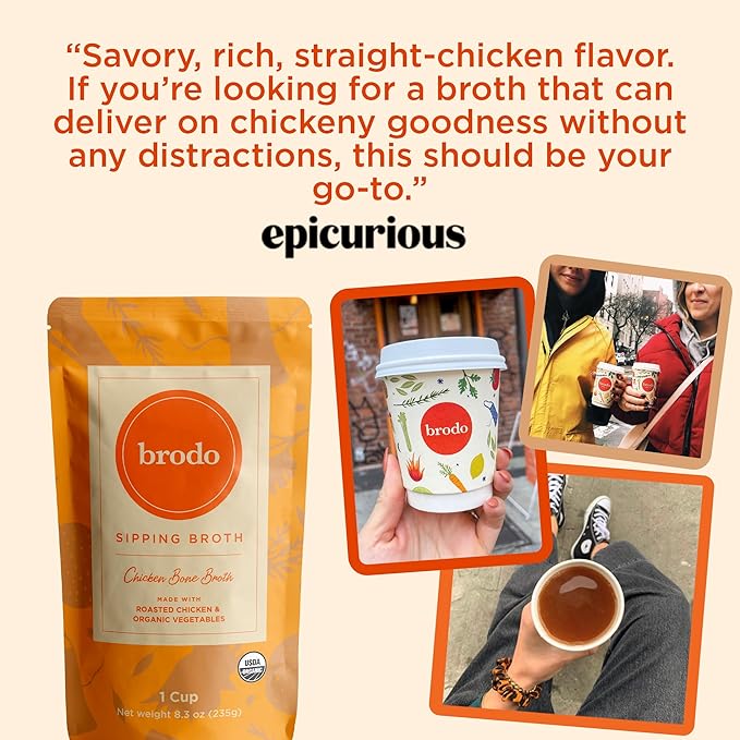 Brodo Broth Variety Pack | 1 Chicken, 1 Hearth, 1 Deeply Rooted, 1 Spicy Nonna, 1 Tom Yum, 1 Tuscan Sun Single Serving Pouches | Not Made From Concentrate, No Preservatives (6x 8.3 oz Pouches)