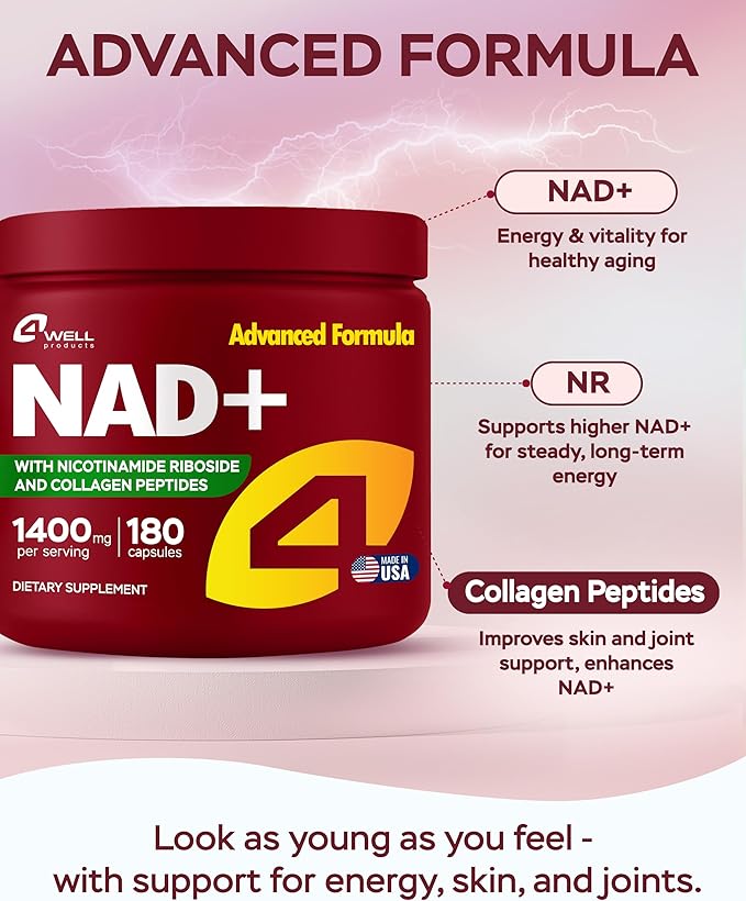 NMNH Supplement Alternative - NAD Supplement 1400mg Supports Healthy Aging Complex with Nicotinamide Riboside, Collagen Peptides - Powerful NAD+ Formula for Cellular Energy (180 Capsules)