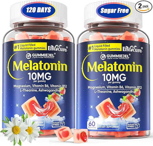 Melatonin Gummies 10mg 20mg with Magnesium for Adults | Drug Free | Sugar Free | L-Theanine, Ashwagandha, B6, B12, Lemon Balm & Chamomile, Supports Deep Relaxation, Sleep Aid, 120 Cts