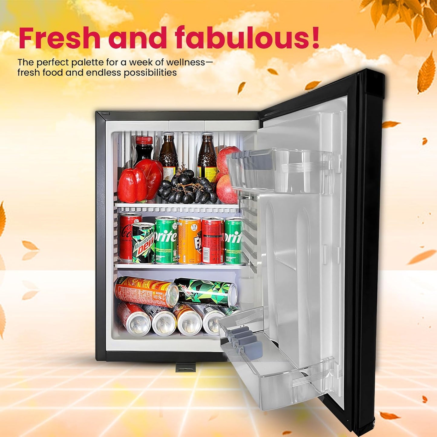 roomwell 1.4 cu.ft Compact Auto Defrost 120V/12V Refrigerator with No Noise Absorption, Locking Mini Fridge with Lock and Key-Ideal Semi Truck Refrigerator for RV, Camping, Dorm, Office & Travel Use