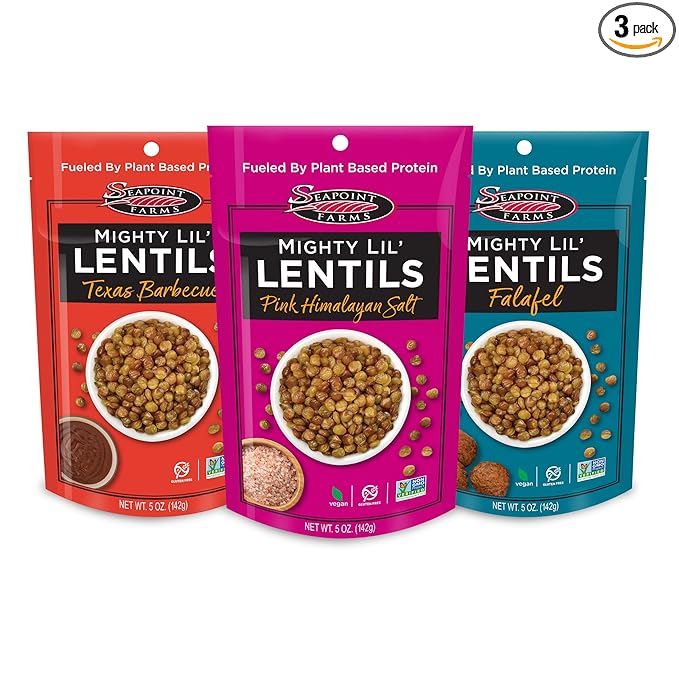 Seapoint Farms Mighty Lil’ Lentils, Variety Pack, Plant Based Protein, Gluten-Free, Non-GMO, and Kosher Crunchy Snack for Healthy Snacking, 5 oz (Pack of 3)