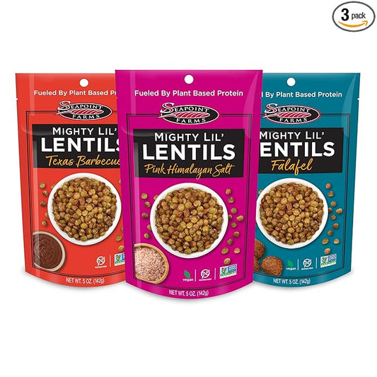 Seapoint Farms Mighty Lil’ Lentils, Variety Pack, Plant Based Protein, Gluten-Free, Non-GMO, and Kosher Crunchy Snack for Healthy Snacking, 5 oz (Pack of 3)
