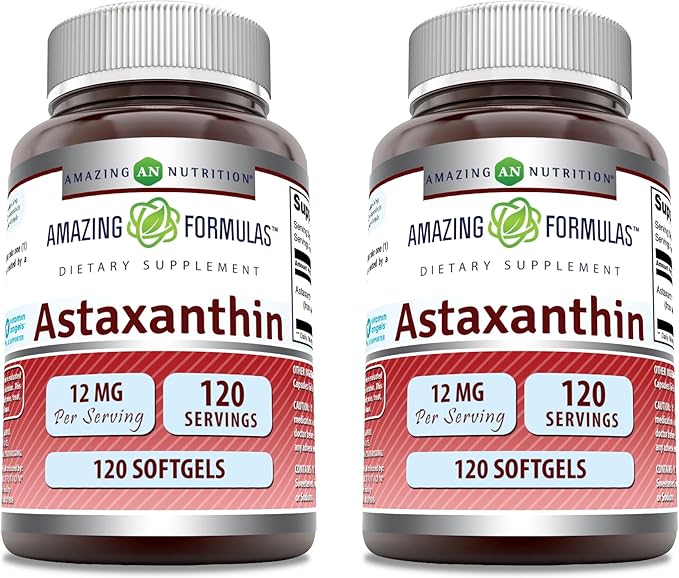 Amazing Formulas Astaxanthin 12mg Softgels Supplement | Non-GMO | Gluten Free (120 Count | 2 Pack)