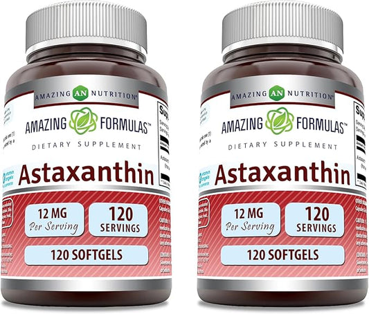 Amazing Formulas Astaxanthin 12mg Softgels Supplement | Non-GMO | Gluten Free (120 Count | 2 Pack)