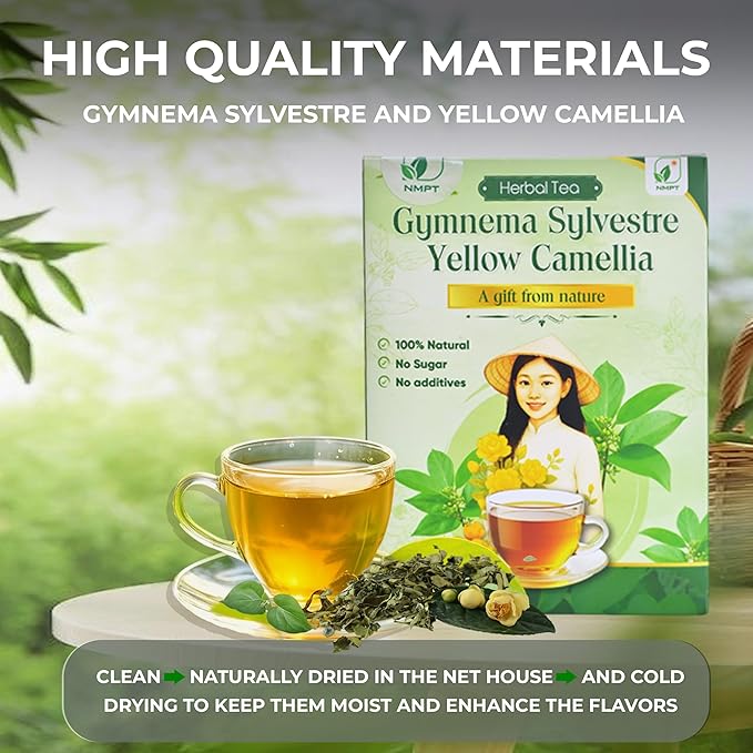 NMPT Dried Gymnema Sylvestre Yellow Camellia Tea, Handpicked, 40 Sachets, Cold-Dried, Gluten-Free, No Added Sugar, Mild Sweet Flavor, Eases Fatigue & Stress, Supports Overall Health