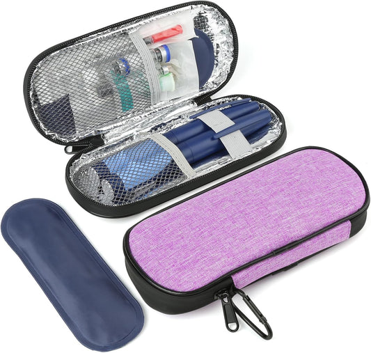 Insulin Pen Cooler Travel Case with 2 Reusable TSA Approved Ice Packs, Diabetic Medication Insulated Cooler Bag for Insulin Pens and Other Diabetic Supplies Storage Purple