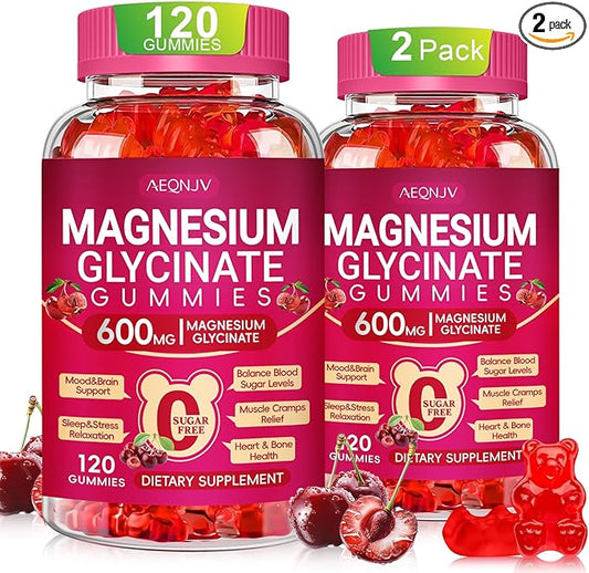 Magnesium Glycinate Gummies 600mg for Women and Men, High Absorption Magnesium Glycinate with Vitamin D, B6, and CoQ10 for Calm Support & Sleep, Sugar Free, Vegan, 120 Count