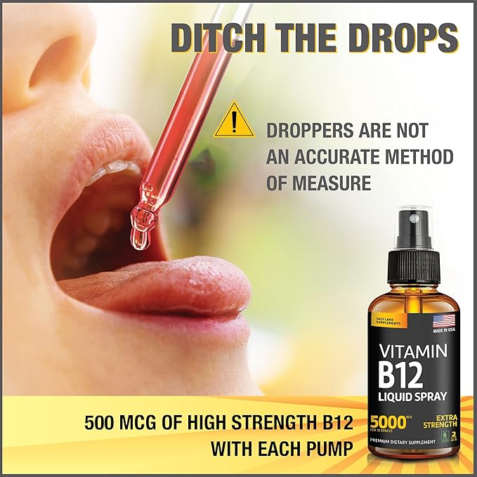 (2 Pack) - Liquid B12 Spray 5000 mcg - Vitamin B12 Sublingual - Vegan B12 Vitamin Spray - Methylcobalamin Vitamin B12 Liquid Boosts Energy & Mood - Gluten-Free & Non-GMO