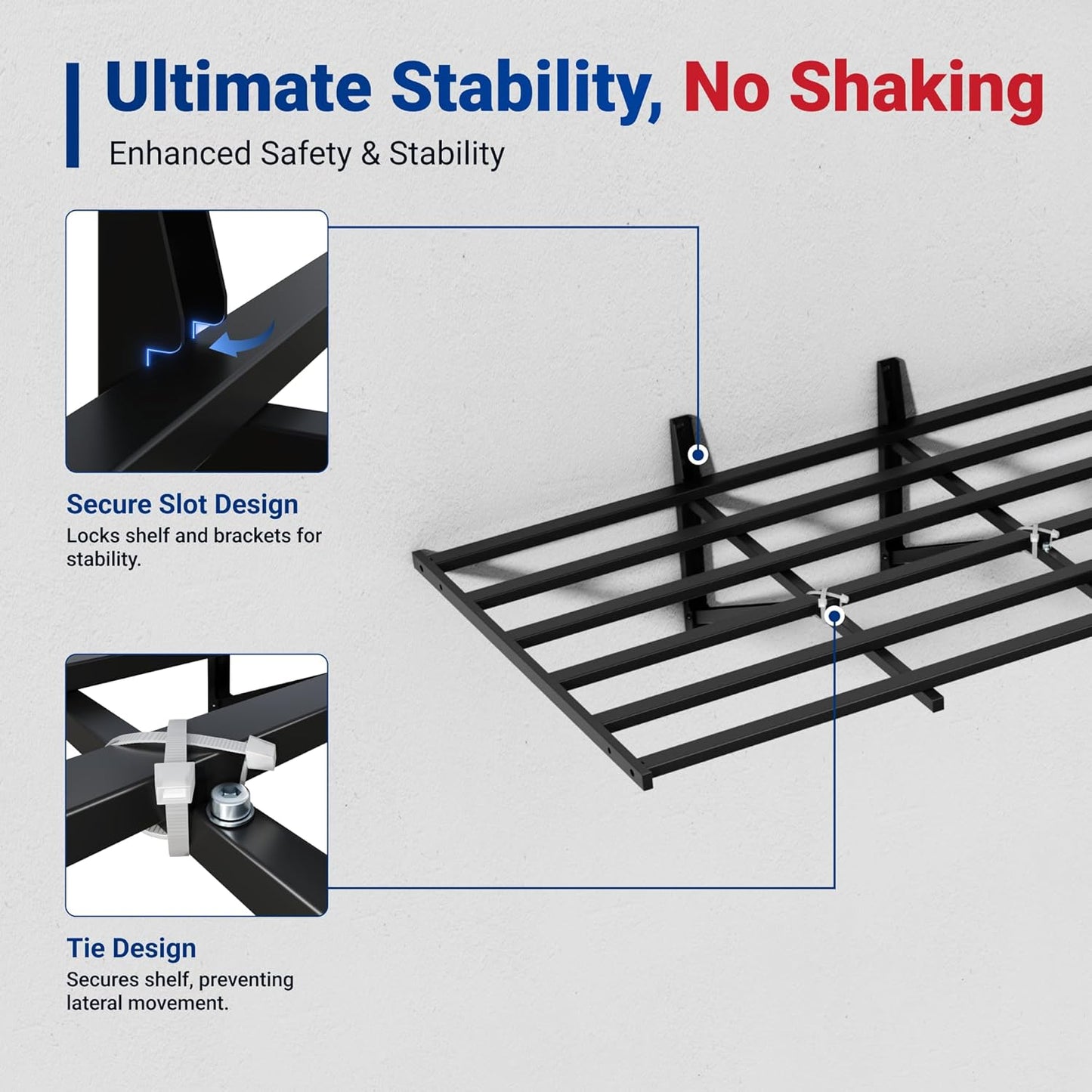 FLEXIMOUNTS 2-Pack 2x4ft Heavy Duty Garage Wall Shelving, 800lbs Capacity, Garage Shelving Wall Mounted with 8 Hooks for Power Tools, Garden Supplies, Storage Bins, Pro Series