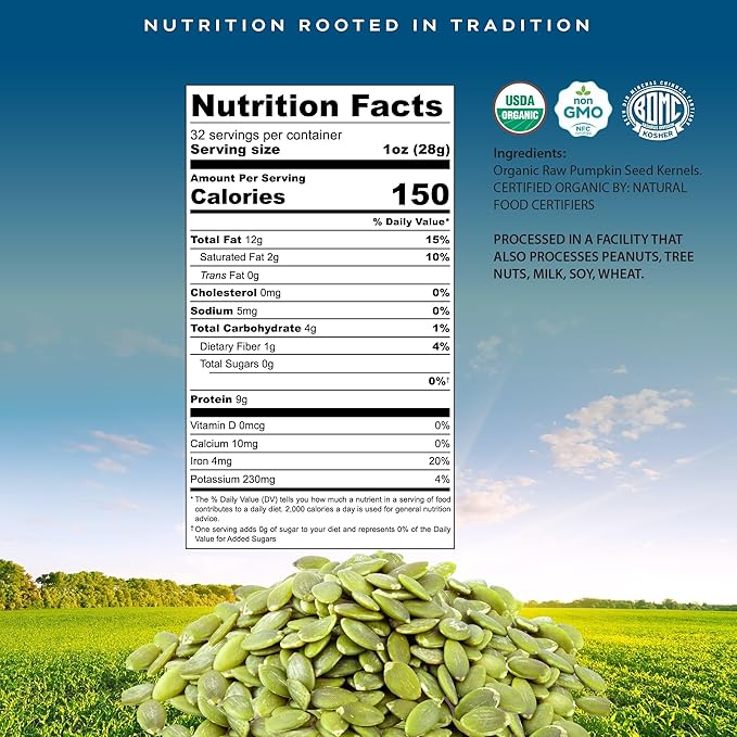 CROP BY POP - Organic Raw Pumpkin Seeds (32 Oz - 2 LB) Packed Fresh in Resealable Bag - USDA Organic, Non GMO - Naturally Grown, Vegan, Kosher