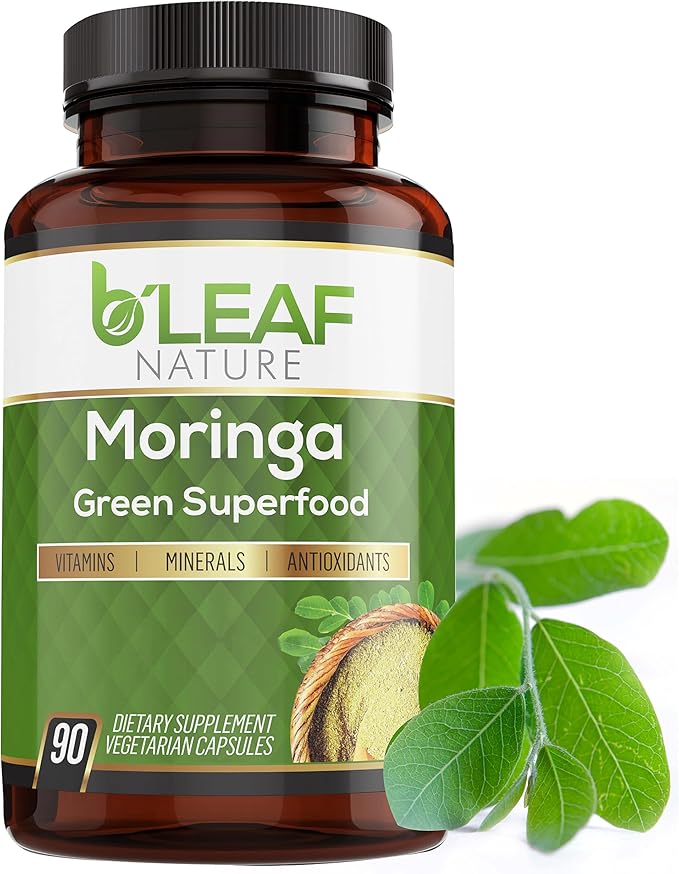 B'LEAF NATURE Organic Moringa Pure Capsules 1000mg, 90 Count – Moringa Capsules with Organic Olefeira Powder for Immune Support, Energy & Balance – Vegan, Non-GMO Supplements for Daily Wellness