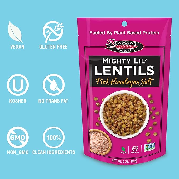 Seapoint Farms Mighty Lil’ Lentils, Pink Himalayan Salt, Plant Based Protein, Vegan, Gluten-Free, Non-GMO, and Kosher Crunchy Snack for Healthy Snacking, 5 oz (Pack of 3)