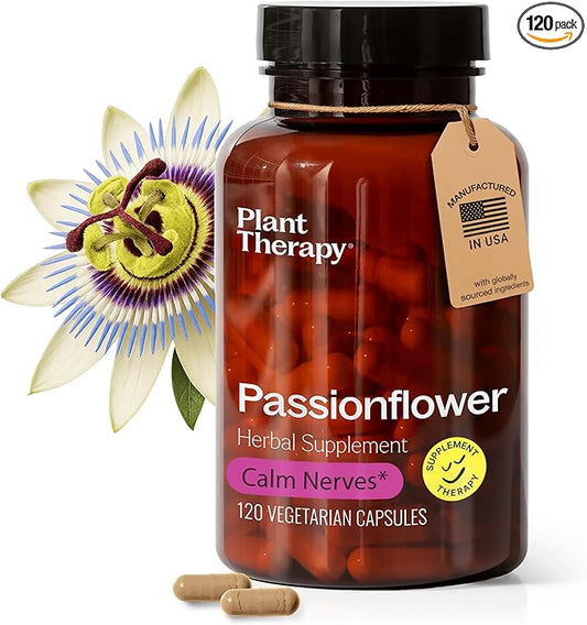 Plant Therapy Passion Flower Capsules Manufactured in USA Calms Nerves, Supports Sleep, Great Way to Wind Down Supplements for Women & Men 120 Count Vegetarian Capsule
