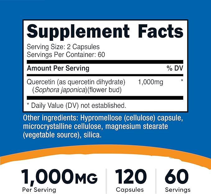 Nutricost Quercetin 1000mg, 120 Capsules - Vegetarian Capsules, 60 Servings, 500mg Per Capsule, Non-GMO, Gluten Free
