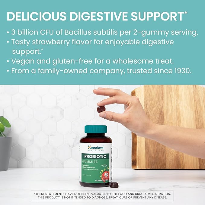 Himalaya Probiotic Gummies, Strawberry Flavor, Supports Digestive Health, Vegan, Gluten-Free, 60 Count