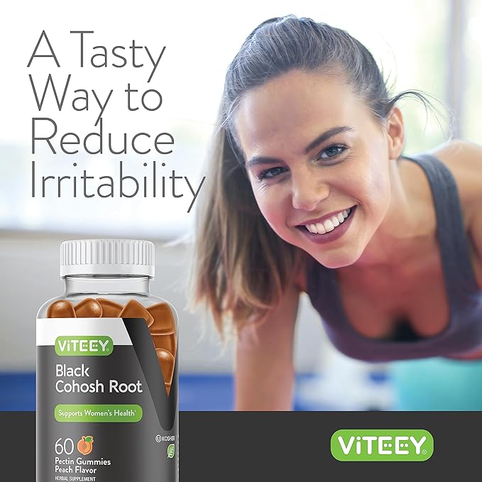 Viteey Black Cohosh Root Gummies - Menopause Relief for Hot Flashes and Night Sweats - Vegan, Gluten Free, Non-GMO - 120 Count