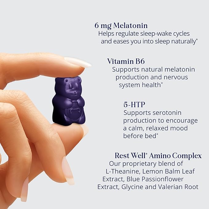 Sugarbear Sleep Gummy 3 Month Supply, Extra Strength Melatonin 6mg, for Men & Women, Vegan Vitamin B6, L-Theanine, 5 HTP, Valerian, Sleep Aid for Adults & Teens, Certified Kosher, Halal, Cruelty-Free