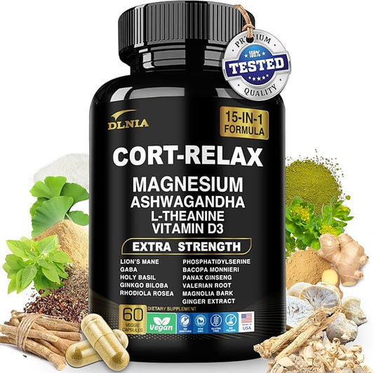 Super Calm Cortisol Supplement with Magnesium Glycinate, Ashwagandha KSM-66, L-Theanine, Phosphatidylserine, Ginkgo Biloba & Lions Mane for Calm, Focus, Mental Clarity, Relaxation, Sleep, Energy