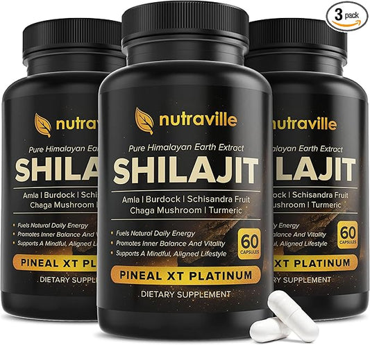 Pineal XT Platinum – Pure Himalayan Shilajit Supplement – Supports Energy, Brain Health & Memory - Rapid Pineal Gland Decalcification Cognitive Health Support – 180 Veggie Capsules