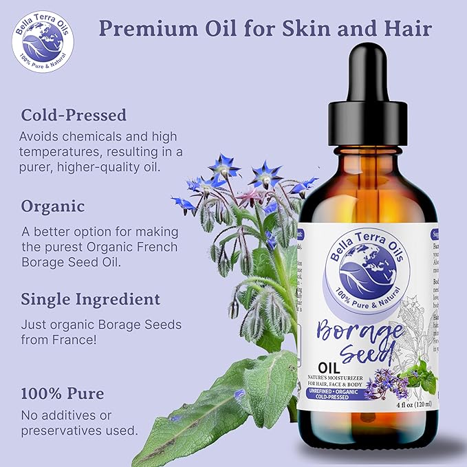 Borage Seed Oil with High GLA – 1gallon, for Supple, Hydrated Skin, Nourishing, Non-Greasy, Revitalizing – Bella Terra Oils