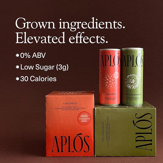 Aplós Canned Variety Pack of Non-Alcoholic Cocktails, Formulated with Adaptogens and Botanicals, Low Calorie, No Added Sugar Beverage (8 Pack, Ume Spritz & Chili Margarita)