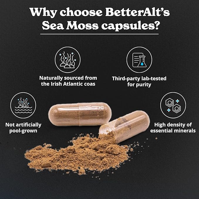Seamoss Capsules- Irish Sea Moss with Black Seed Oil, Ashwagandha & Black Pepper for Stamina, Strength & Endurance- High Potency Sea Moss Supplement - 60 Servings, 120 Capsule